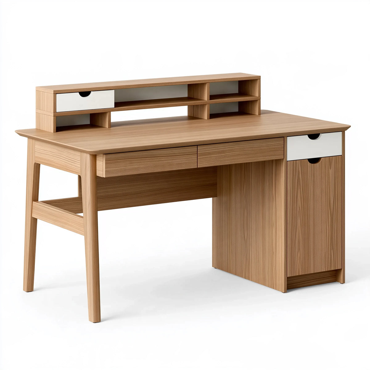 Scrivania 120 x 60 x 100 cm in legno marrone/bianco con cassetti e ripiani stile moderno