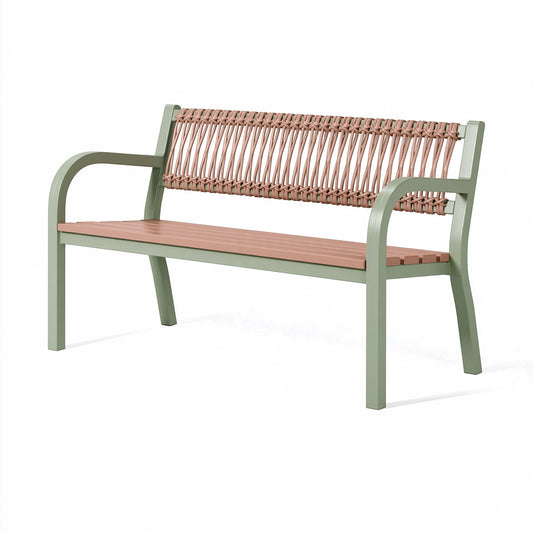 Panca da giardino 120 x 65 x 80 cm - metallo verde con schienale intrecciato rosa