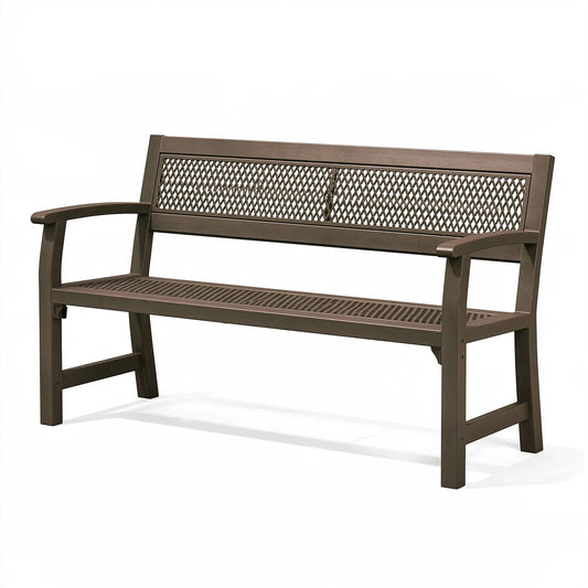 Panchina da giardino 122 x 65 x 90 cm in acciaio marrone con schienale traforato