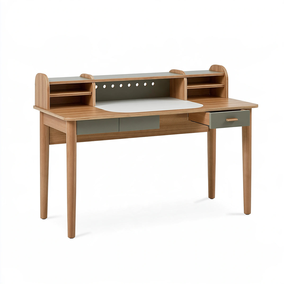 Scrivania 120 x 60 x 100 cm in legno ingegnerizzato marrone e verde con ripiani e cassetto