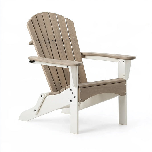 Sedia Adirondack 78 x 90 x 98 cm in plastica effetto legno tortora e bianco pieghevole da esterno