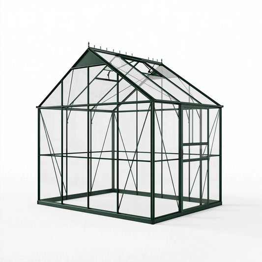 Serra da giardino 190 x 190 x 250 cm in metallo verde con pannelli trasparenti - stile classico con tetto a falde