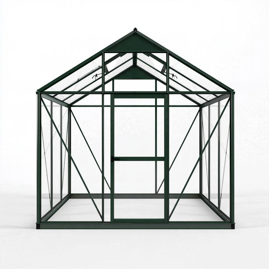 Serra da giardino 190 x 190 x 195 cm in alluminio e pannelli trasparenti verde scuro con tetto a due falde