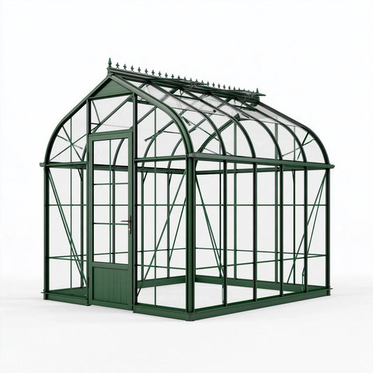 Serra da giardino 300 x 240 x 250 cm in metallo verde con pannelli trasparenti - stile vittoriano