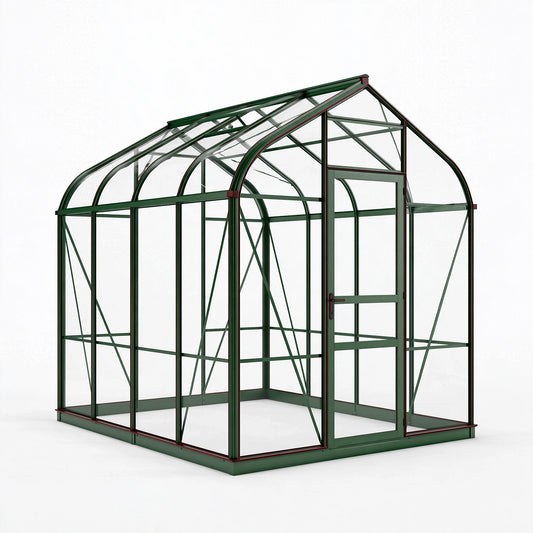 Serra da giardino 240 x 190 x 230 cm in alluminio verde con pannelli trasparenti e porta - stile classico