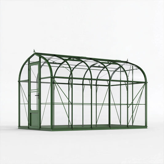 Serra da giardino 380 x 190 x 200 cm in metallo verde con pannelli trasparenti - struttura ad arco con porta