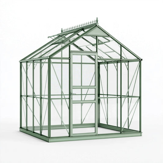 Serra da giardino 190 x 190 x 250 cm in metallo e vetro verde salvia - stile classico con porta frontale